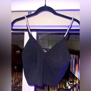 Bershka Black Tank Top with pearl detailing size L🖤